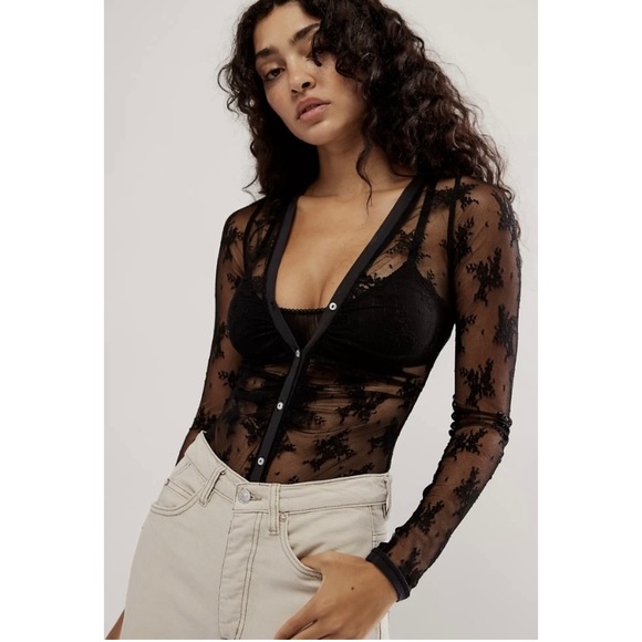 Free People Tops - Free People✨Lady Lux Lace Bodysuit- Black
